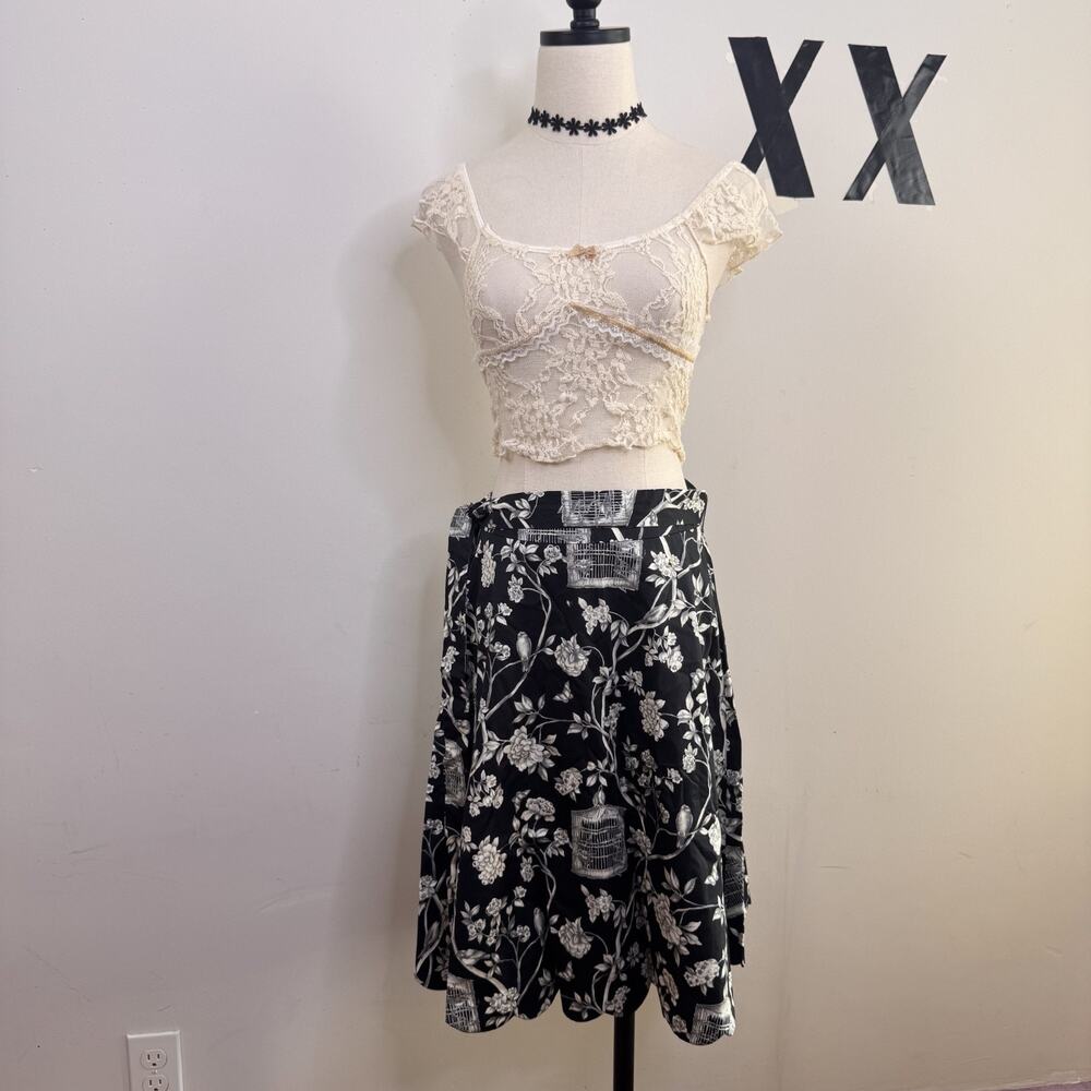 Y2K Talbots Black A-Line Skirt Scalloped Hem Tie Front Birdcage Skirt 2P